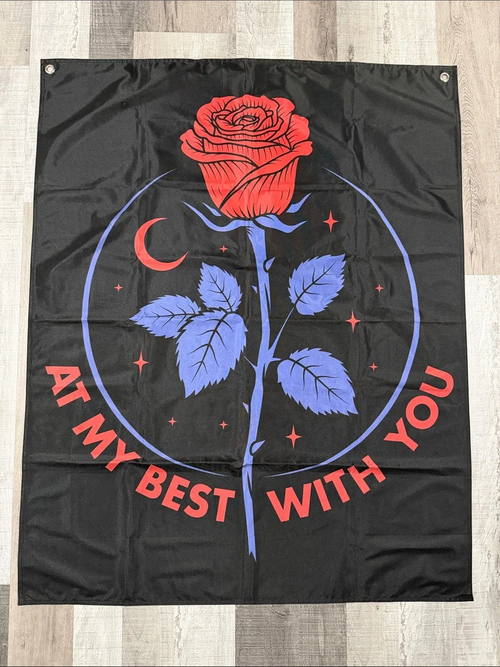 Rose Wall Tapestry - Red & Blue on Black